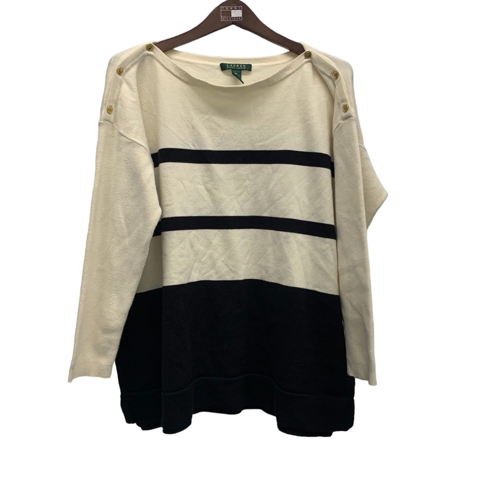 Lauren Ralph Lauren Nautical preppy striped sweater gold shoulder buttons 2X - Picture 5 of 5